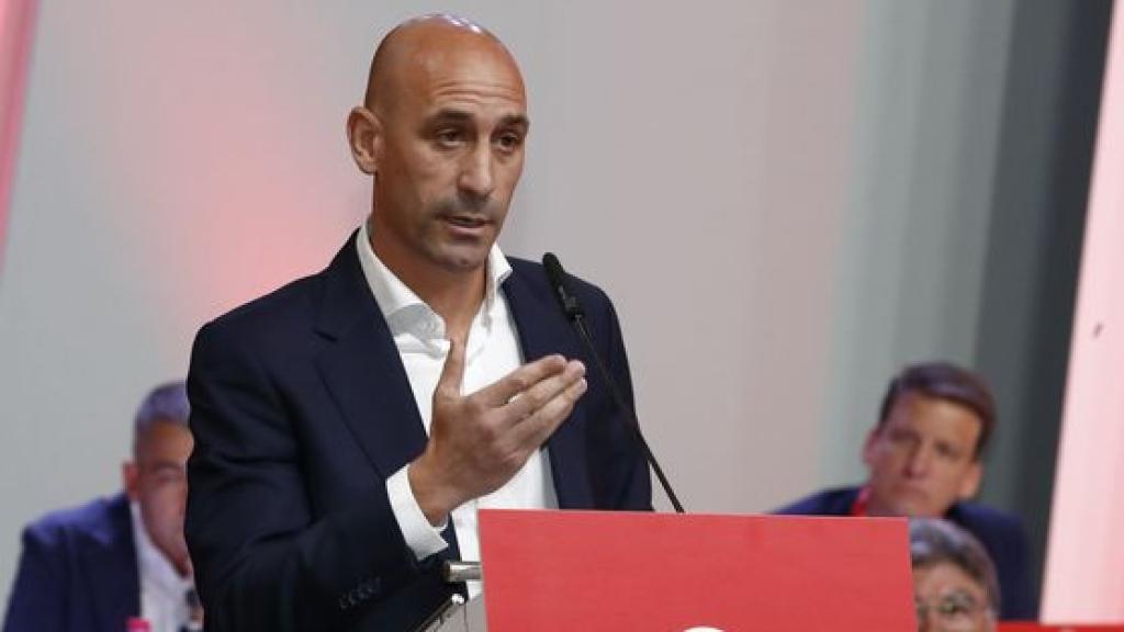 Luis Rubiales, durante su última intervención en la RFEF.