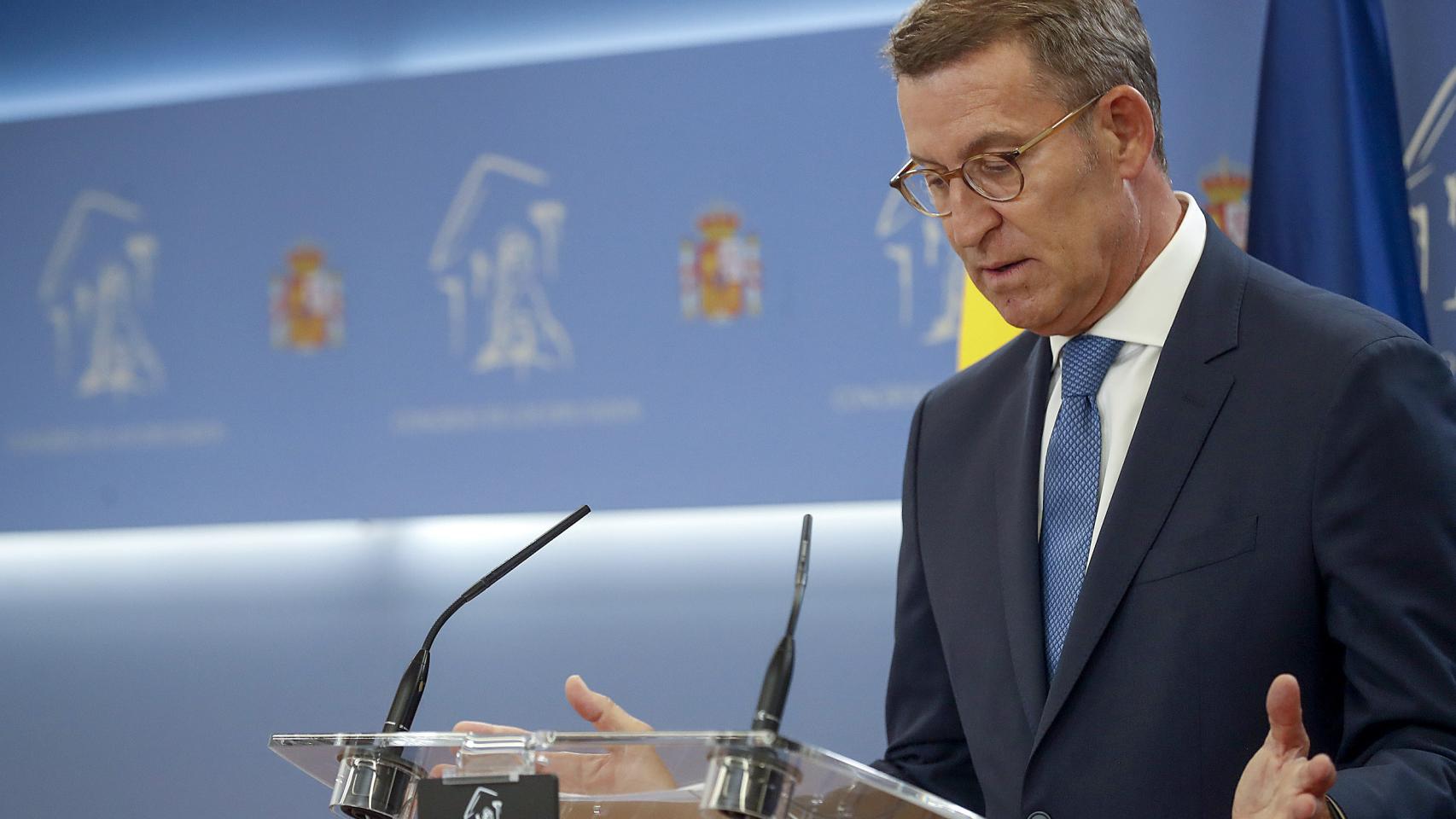 El líder del PP, Alberto Núñez Feijóo, comparece el pasado 22 de agosto tras la recepción con el rey Felipe VI.
