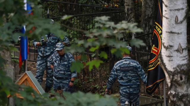 Tumba del jefe mercenario Wagner Prigozhin en San Petersburgo.