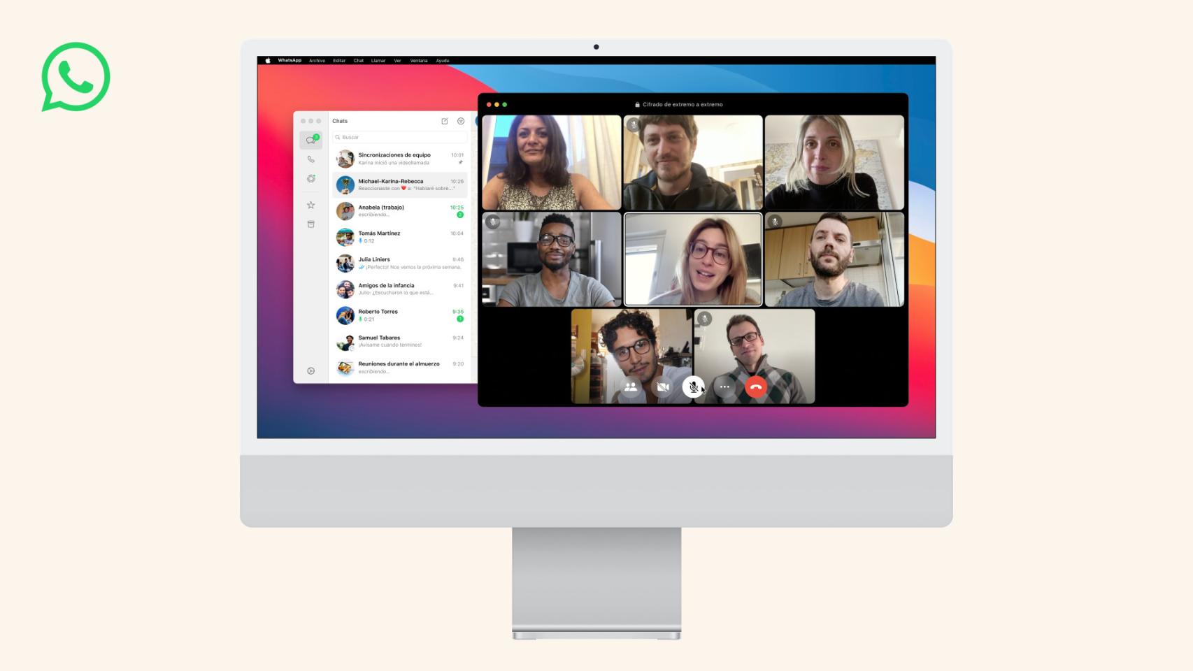 Una videollamada múltiple en WhatsApp para macOS