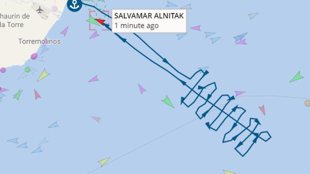 El dibujo del recorrido que ha hecho la embarcación de Salvamento Marítimo.