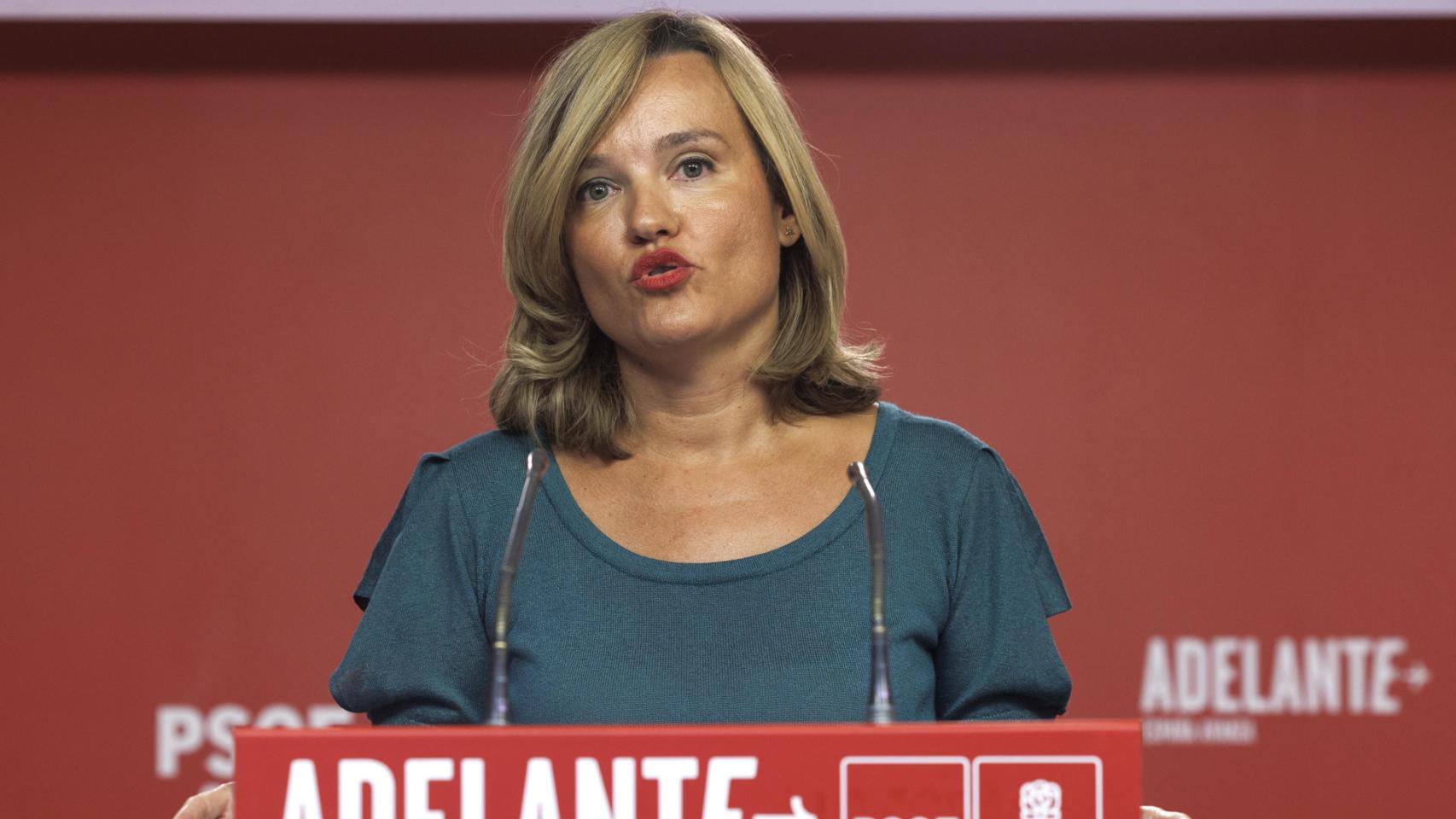 La portavoz del PSOE, Pilar Alegría, este miércoles en la sede de Ferraz.