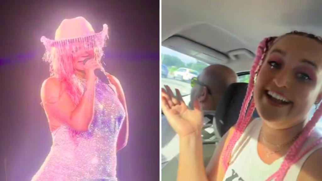 Actuación de Karol G. y captura del vídeo de la 'tiktoker'.