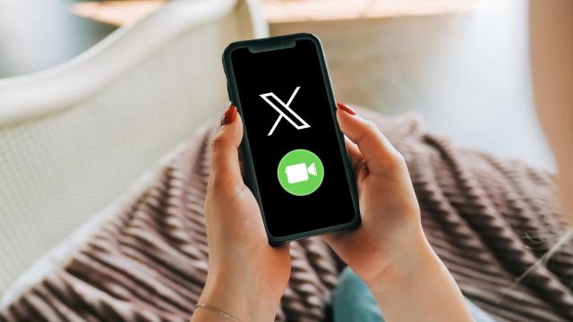 Montaje de un móvil con el logo de X y videollamada.