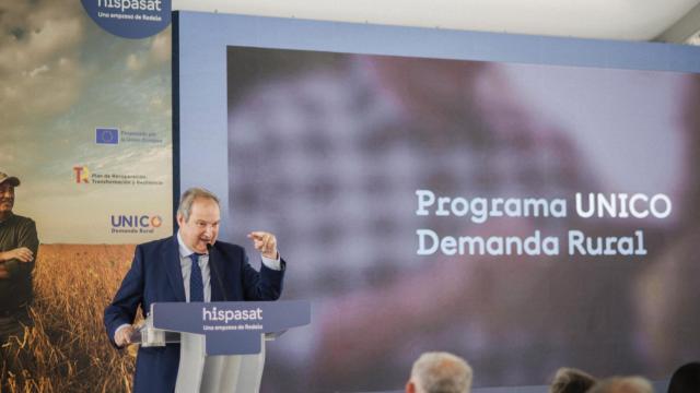Jordi Hereu,presidente de Hispasat, en la presentación del programa UNICO ‘Demanda Rural. Conéctate35' el 28 de junio en Hita (Guadalajara)
