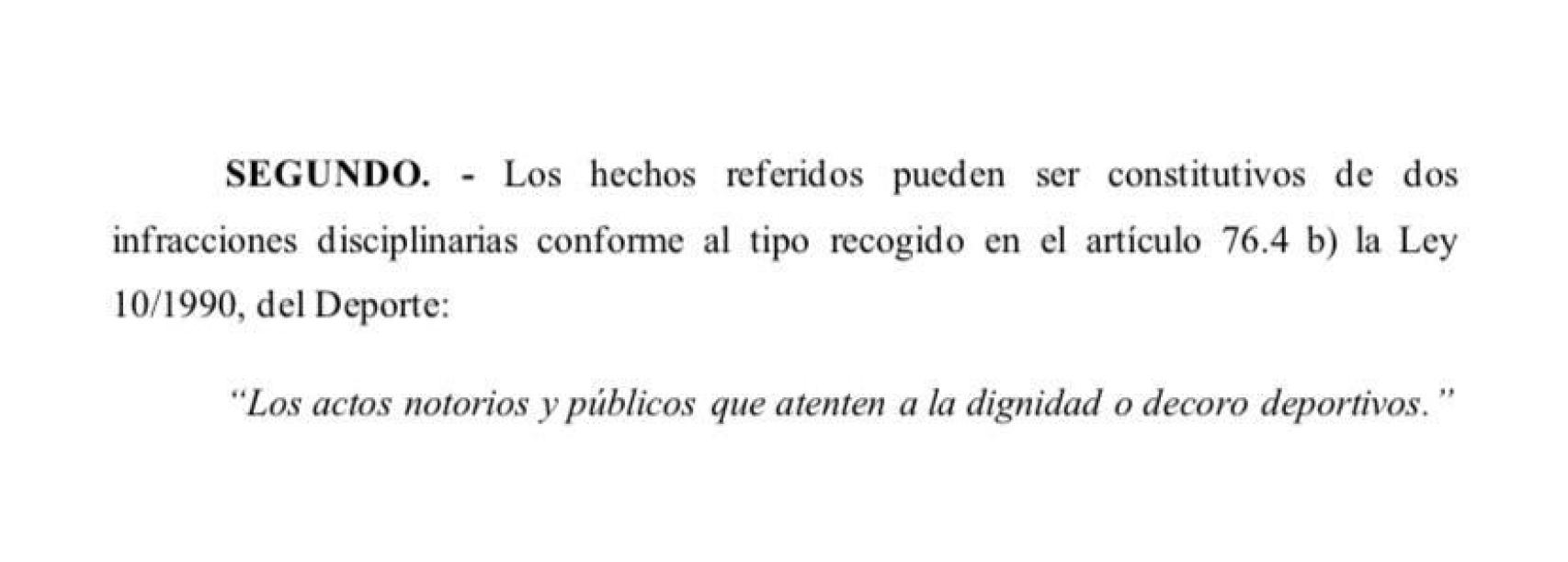 Fragmento de la resolución del TAD sobre el 'caso Rubiales'