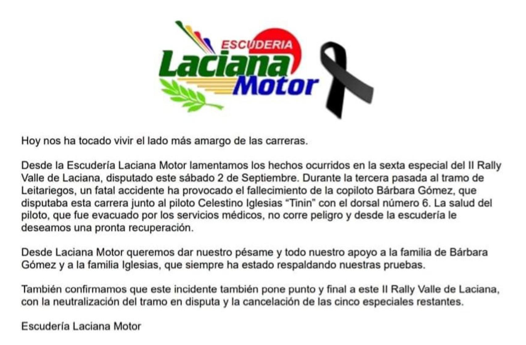 Comunicado de la Escudería Laciana Motor