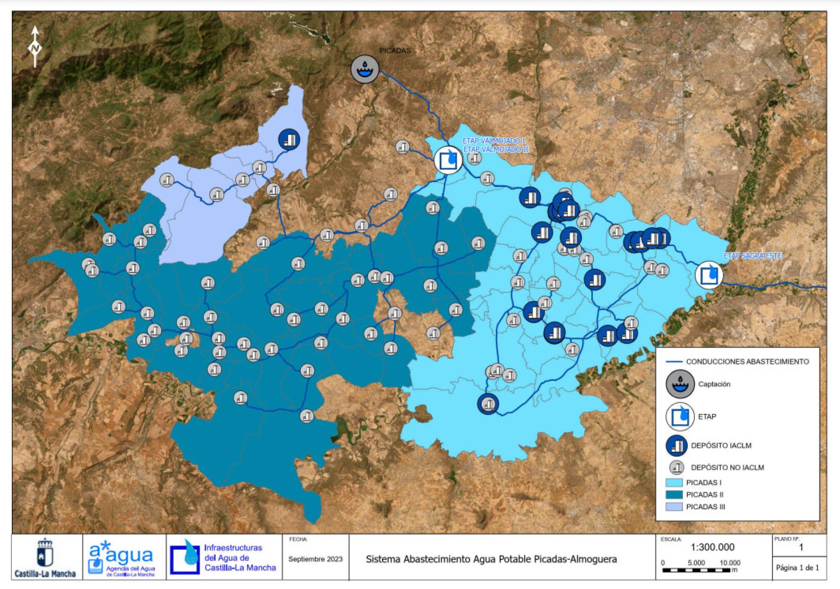 Plano de abastecimiento de los pueblos afectados por la avería de Picadas.