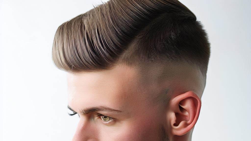 Taper fade con flequillo largo.