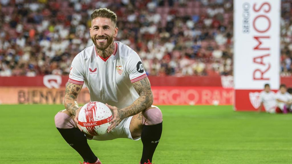 Sergio Ramos durante su presentación