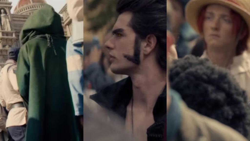 Smoker, Mihawk, Shanks en la escena inicial de 'One Piece'.