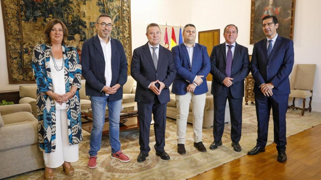 Patricia Franco, Paco de la Rosa, Emiliano García-Page, Luis Manuel Monforte, Ángel Nicolás y José Manuel Caballero, de izquierda a derecha.