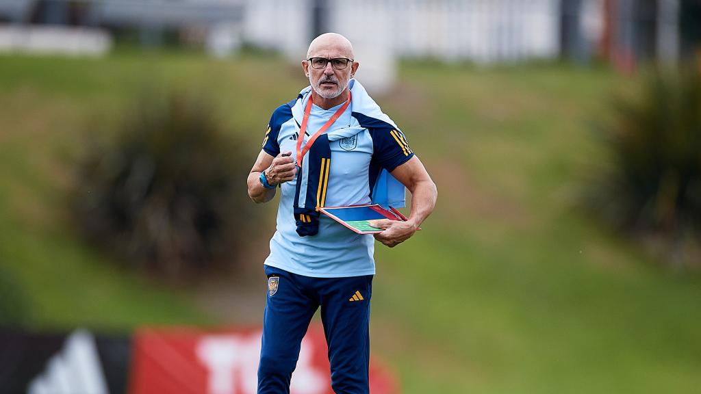 Luis de la Fuente, durante un entrenamiento de España.
