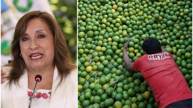 La presidenta de Perú, Dina Boluarte, y un cargamento de limas.