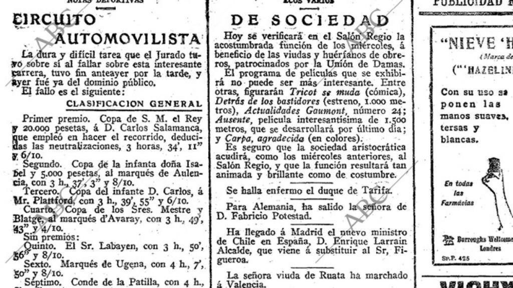 Fragmento del ABC hablando del Primer Gran Premio de España.