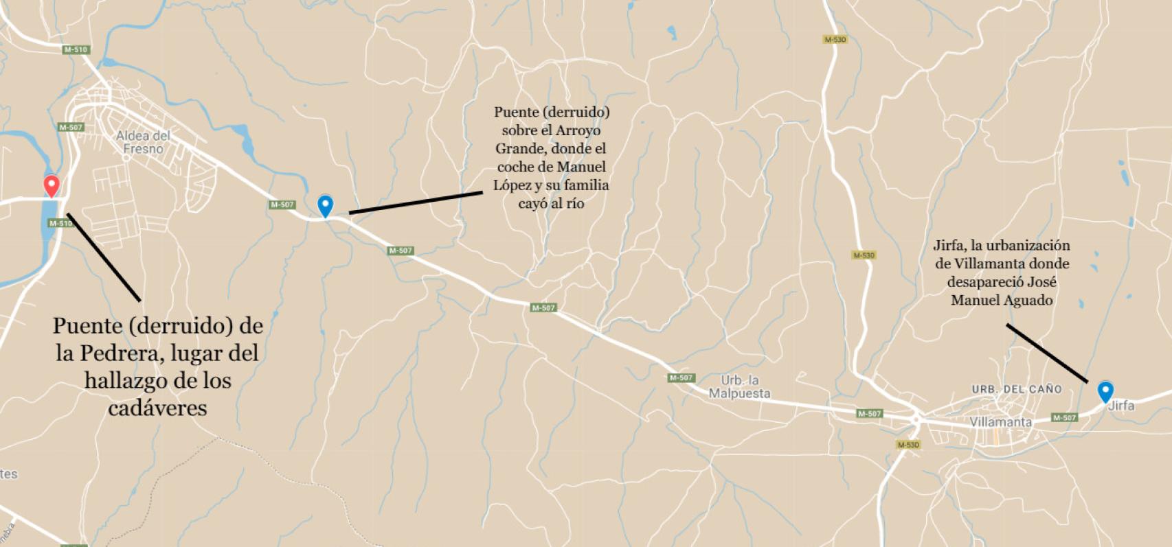 Mapa de los puntos clave de la catástrofe.