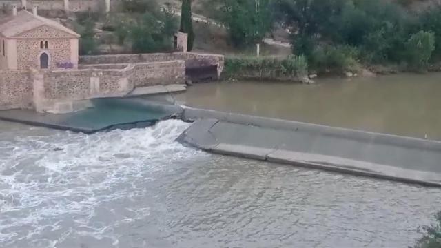 Rotura del azud del Puente de San Martín de Toledo