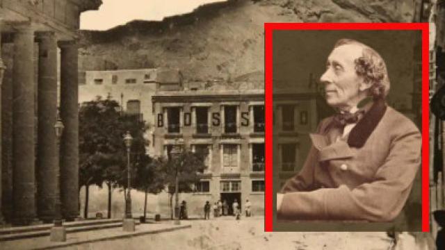 Fonda Bossio en 1910 (Archivo Municipal de Alicante) en una composición con el escritor Andersen.