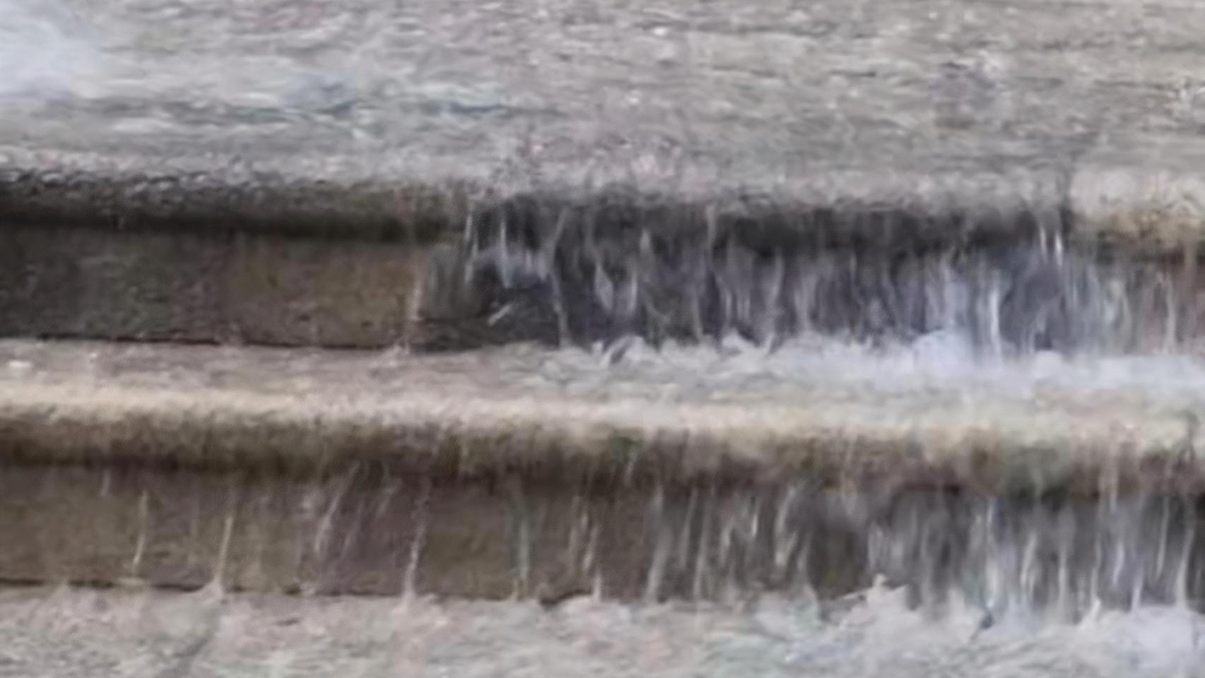 El agua corre por las escaleras de la Praza Maior de Ourense.