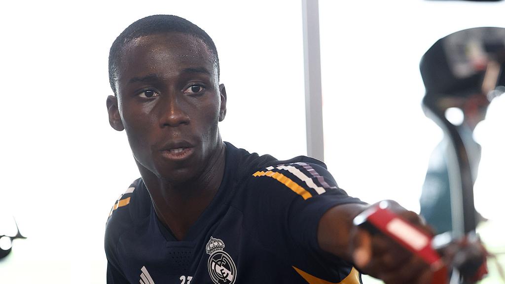 Ferland Mendy, durante un entrenamiento con el Real Madrid