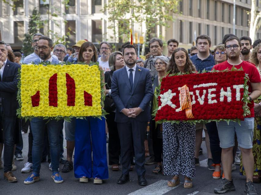 Ofrenda del Govern al monumento de Rafael Casanova el pasado 11 de septiembre, encabezada por el presidente Pere Aragonès.