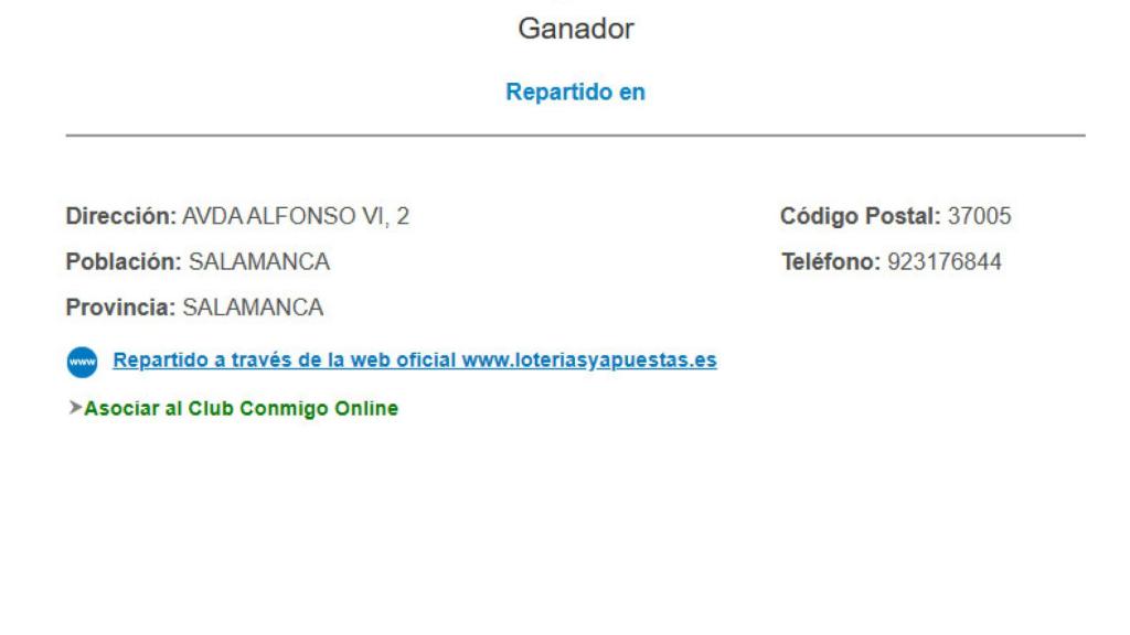 Administración de Loterías de Salamanca que ha repartido El Millón