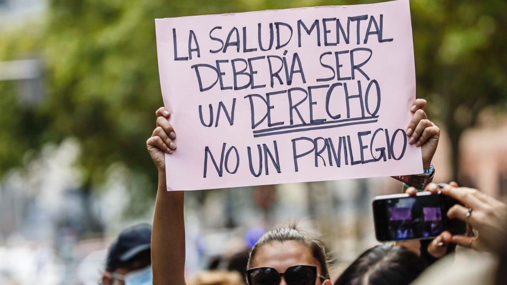Imagen de una manifestación por la salud mental durante la pandemia en Madrid.