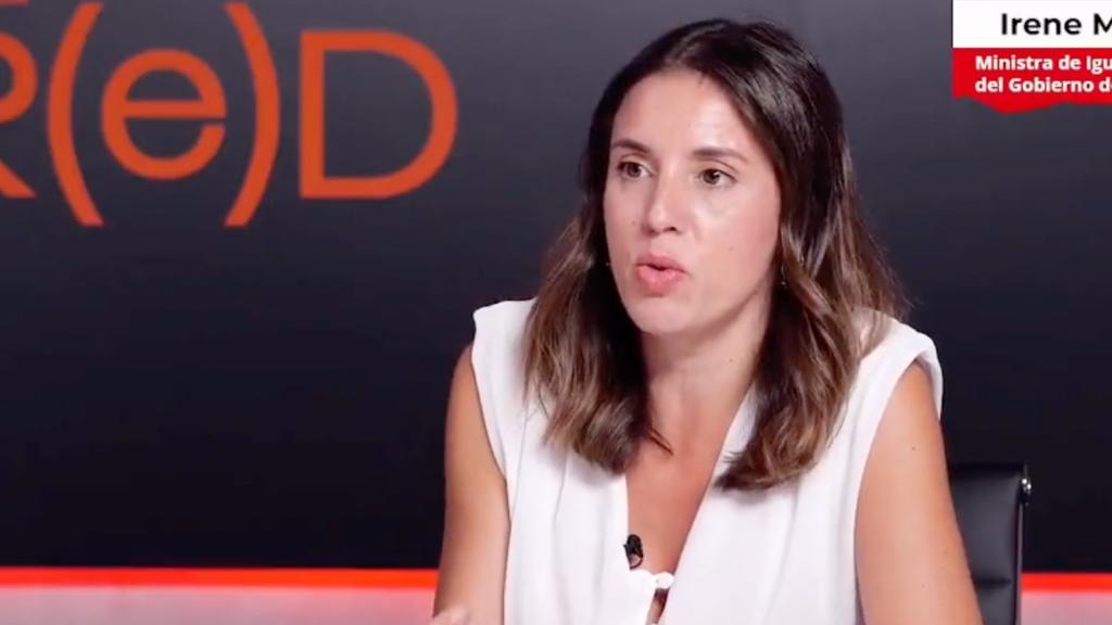 La ministra de Igualdad en funciones, Irene Montero, este lunes en una aparición en el Canal Red de Pablo Iglesias.