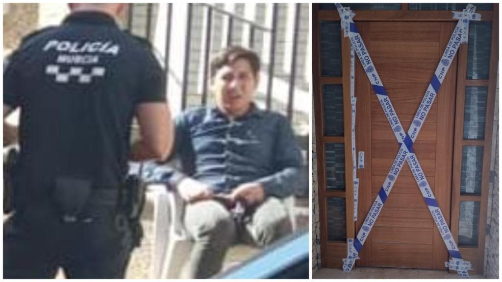 El boliviano Bryan, este domingo, custodiado por un Policía Local tras ser interceptado por varios vecinos después de perpetrar el robo en casa de Maravillas.