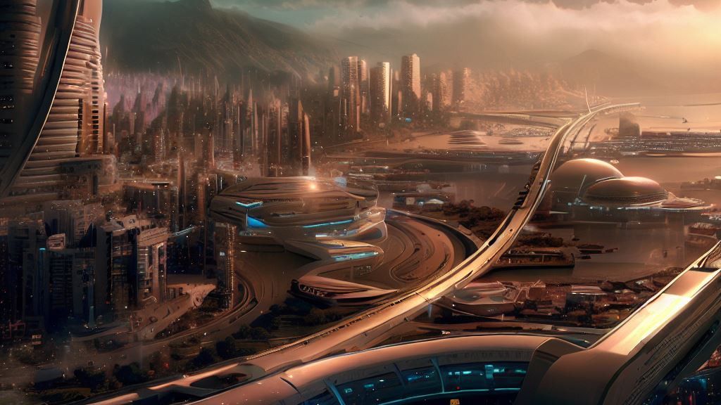 La ciudad de Alicante en el año 2123, en una imagen creada con la inteligencia artificial de Bing.