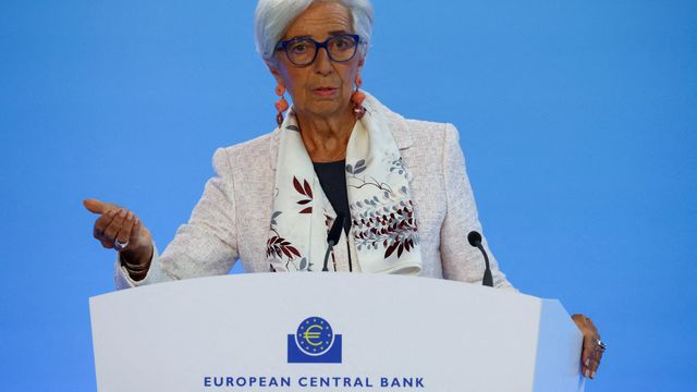 La presidenta del BCE, Christine Lagarde, durante una rueda de prensa en Fráncfort.