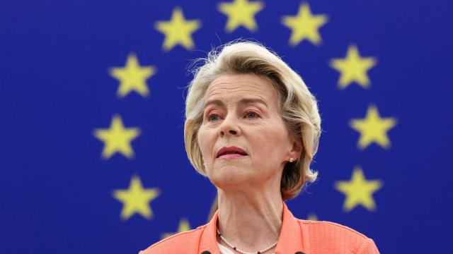 La presidenta de la Comisión, Ursula von der Leyen, durante el discurso sobre el estado de la Unión este miércoles en Estrasburgo