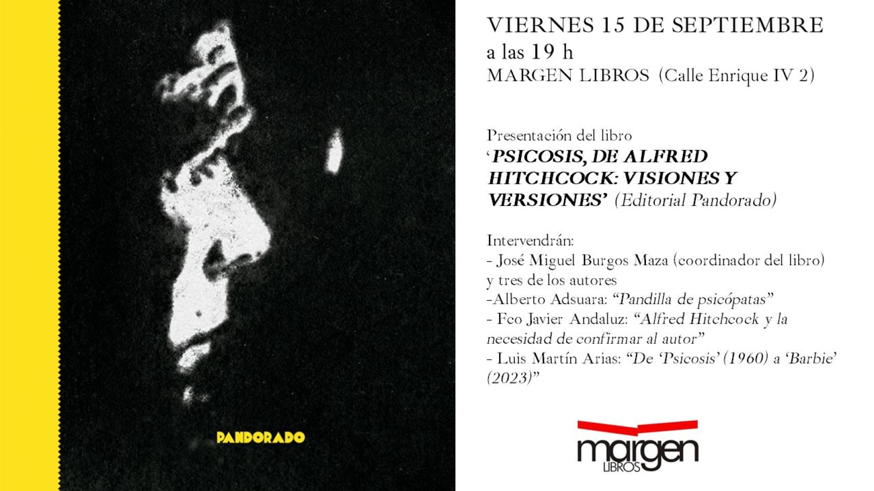 Cartel de la presentación del libro 'Psicosis, de Alfred Hitchcock: visiones y versiones'