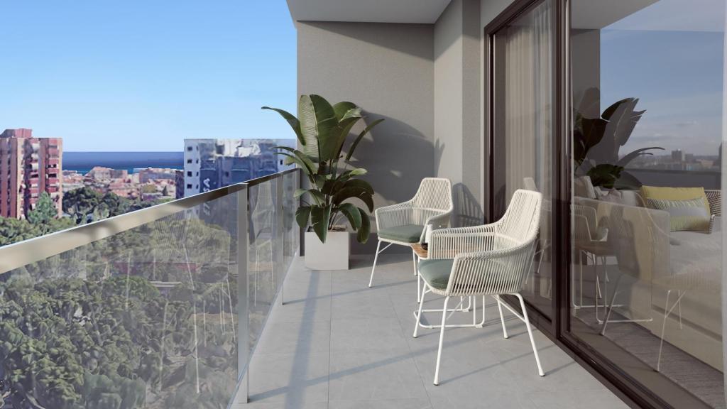 Terraza de las futuras viviendas de la promoción Jarcia de AEDAS Homes en Alicante.