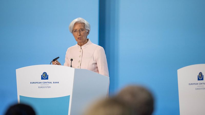 Christine Lagarde, presidenta del Banco Central Europeo (BCE), este jueves durante la rueda de prensa posterior a la reunión del Consejo de Gobierno.