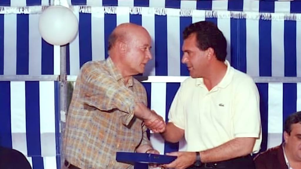 Aniceto Benito y el entrenador Manolo Jiménez, el tándem que subió a Primera como campeones.