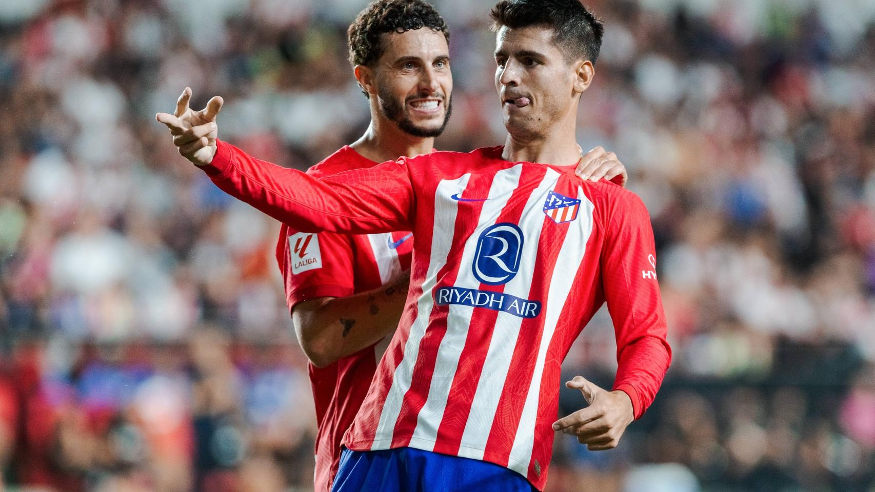 Morata celebra un gol con el Atlético de Madrid