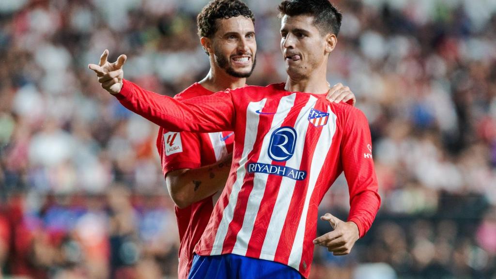 Morata celebra un gol con el Atlético de Madrid