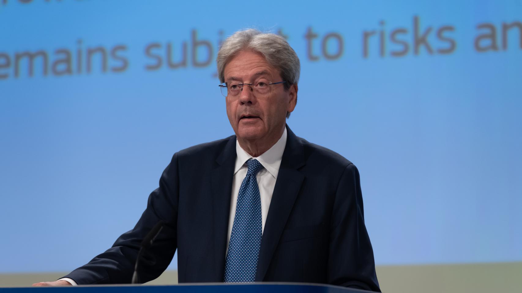 El comisario de Asuntos Económicos, Paolo Gentiloni, durante una rueda de prensa