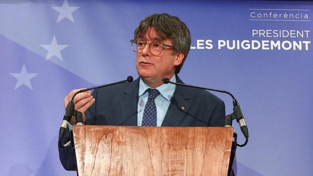 Carles Puigdemont en una conferencia de prensa en Bruselas.