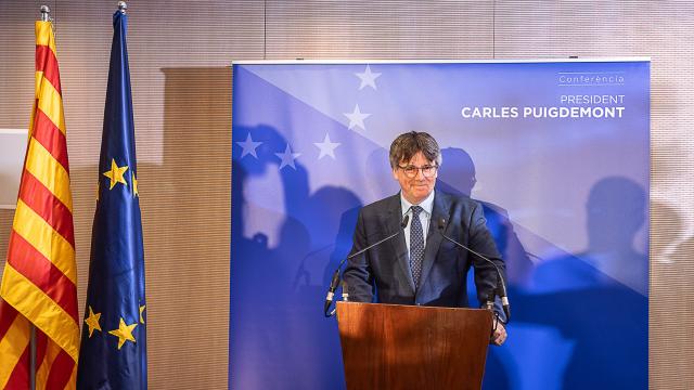 Carles Puigdemont durante una rueda de prensa en un hotel de Bruselas, el pasado 5 de septiembre.