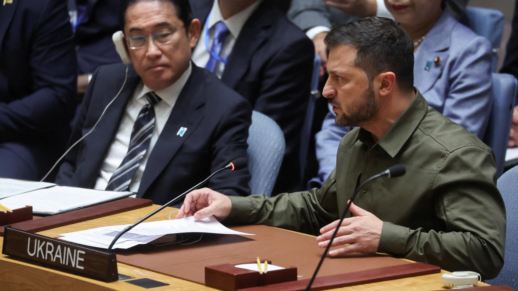 Volodímir Zelenski ante el Consejo de Seguridad de Naciones Unidas. 20 de septiembre de 2023.