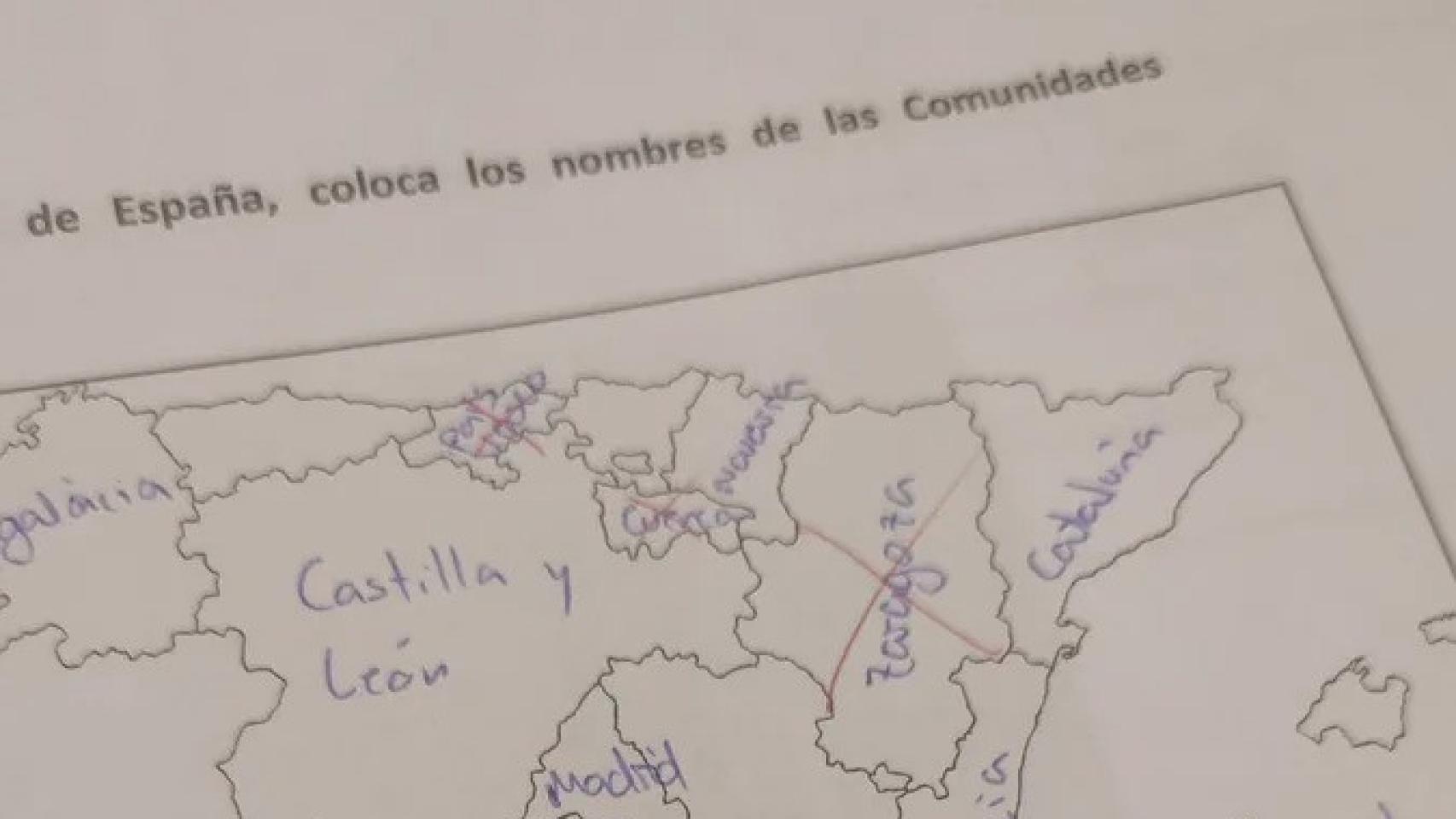 Imagen del examen de geografía de un alumno de 3º de la ESO.