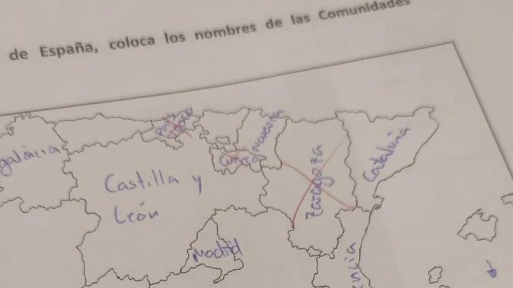 Imagen del examen de geografía de un alumno de 3º de la ESO.