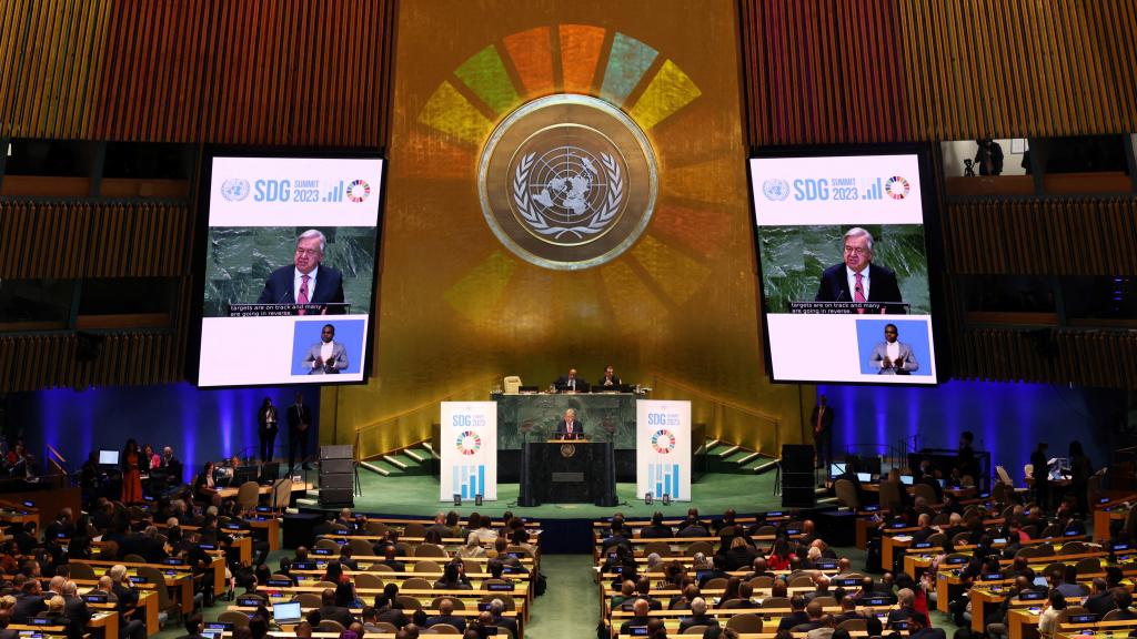 El secretario general de Naciones Unidas, António Guterres, durante la sesión dedicada a los ODS de la cumbre de alto nivel de la Asamblea General.