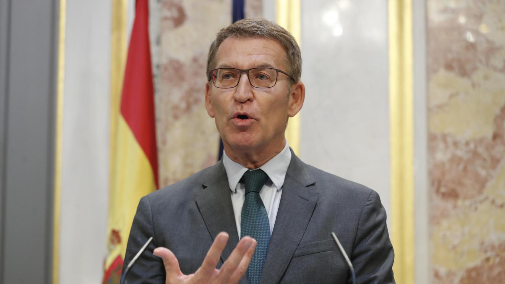 Alberto Núñez Feijóo, líder del PP, este jueves en el Congreso.