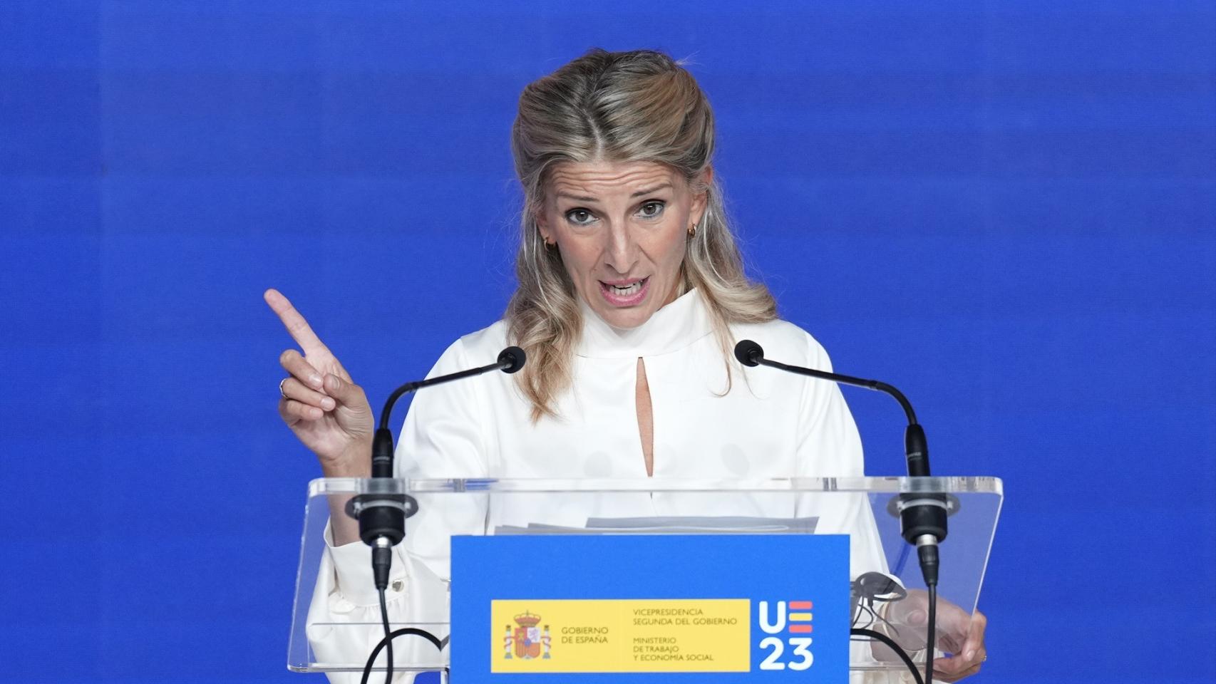 La vicepresidenta segunda y ministra de Trabajos y Asuntos Económicos, Yolanda Díaz, en Santiago de Compostela.