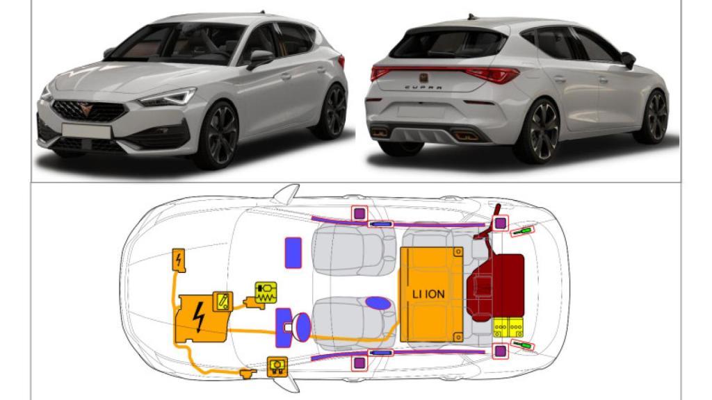 Fragmento de una hoja de rescate de un Cupra León e-Hybrid.