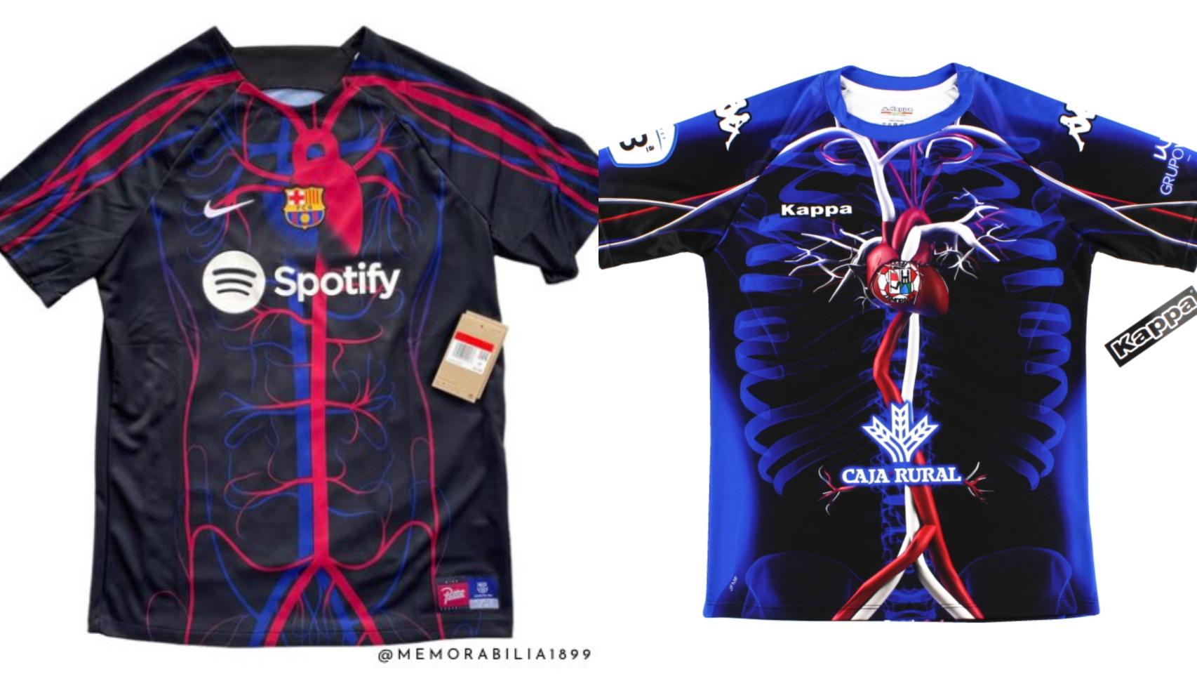 Collage entre la nueva camiseta del CF Barcelona y el diseño de 2018 del Zamora CF