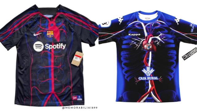 Collage entre la nueva camiseta del CF Barcelona y el diseño de 2018 del Zamora CF